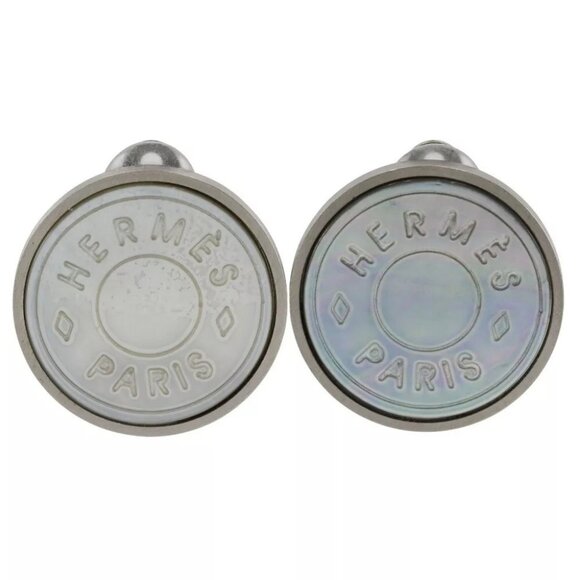 HERMES Ceria Earring BIJOUTERIE FANTAISIE vintage Silver metallic/shell 12... - Picture 1 of 11